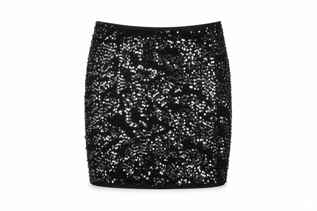 H&M Divided Women Black Silver Sequin Mini Pencil Skirt Size S