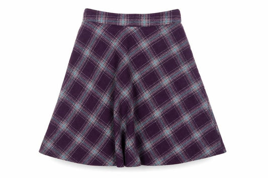 Laura Ashley Women Purple UK 14 A-Line Plaid Tweed Knee Skirt