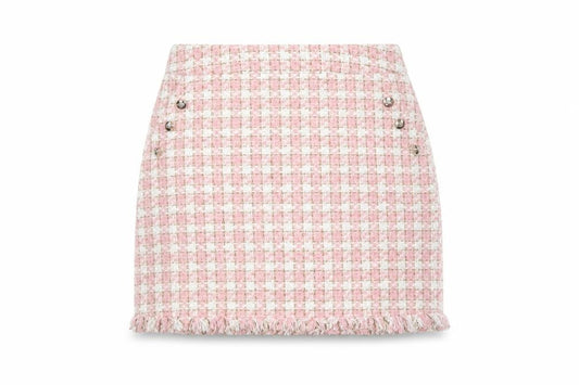 Miss Selfridge Women Pink Tweed Check Mini Pencil Skirt UK 8