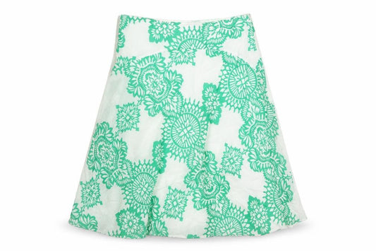 Monsoon Women Green White Floral Cotton UK 12 A-Line Knee Skirt