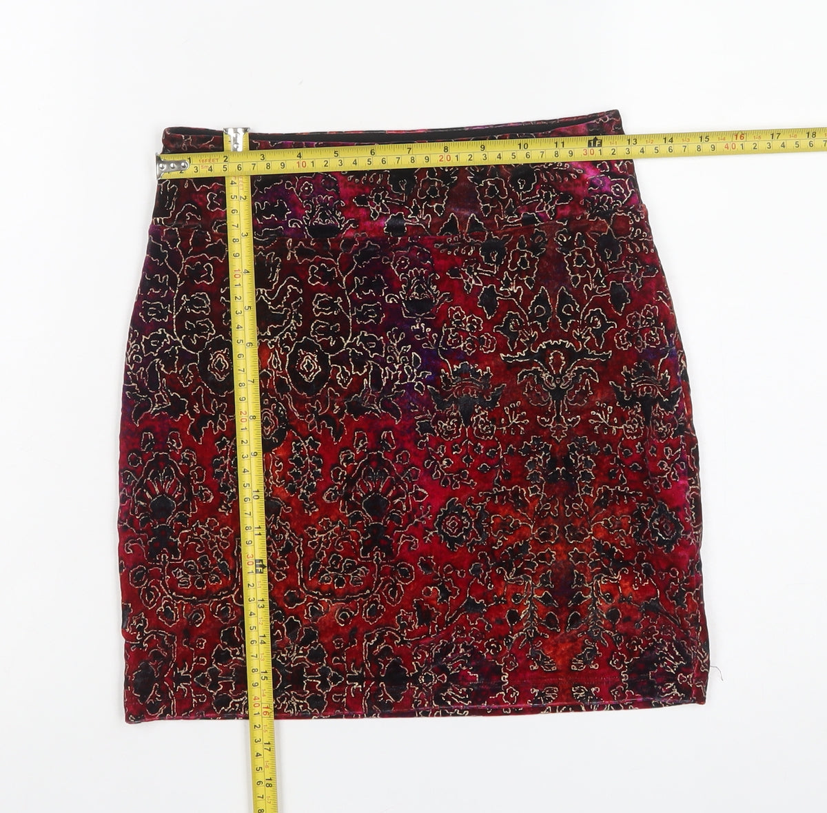 Mossimo Women's Red Paisley S Pencil Mini Stretch Skirt