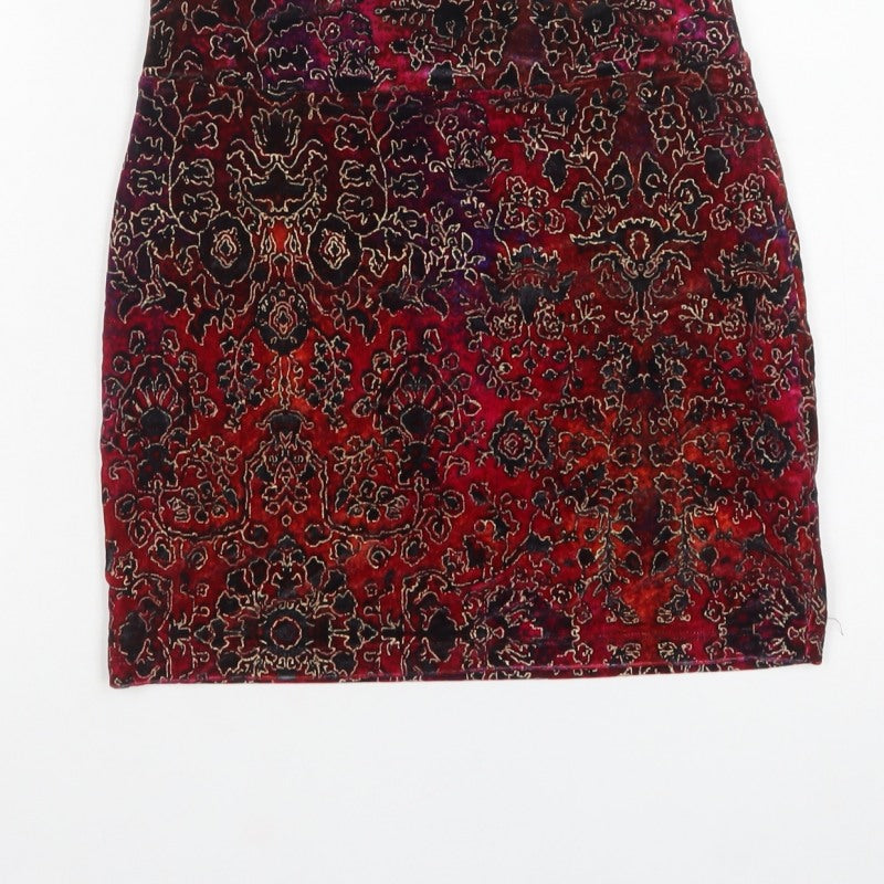 Mossimo Women's Red Paisley S Pencil Mini Stretch Skirt