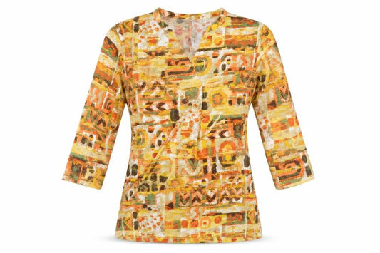 Isle Women’s Multicoloured S Wrap 3/4 Sleeve Geometric Blouse Top