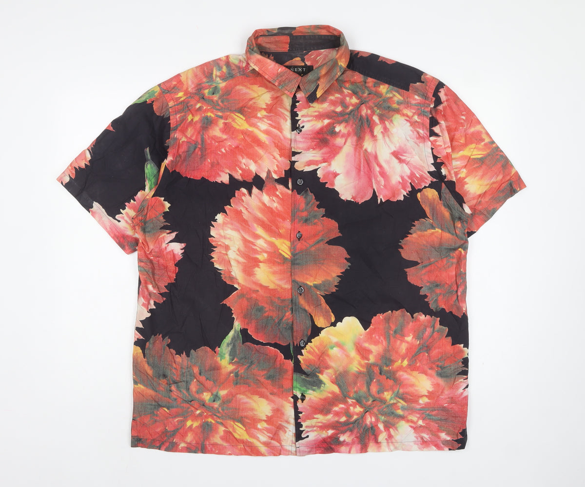 Next Men Multicoloured XL Floral Cotton Short Sleeve Button-Up Shirt