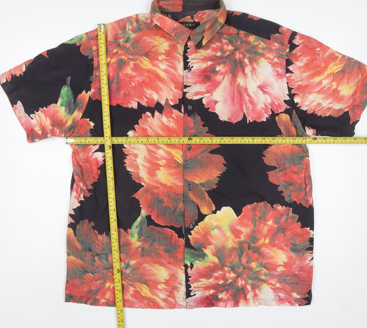 Next Men Multicoloured XL Floral Cotton Short Sleeve Button-Up Shirt