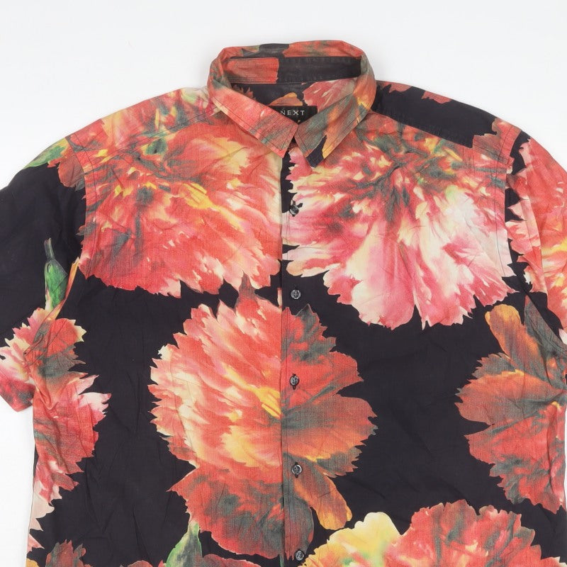 Next Men Multicoloured XL Floral Cotton Short Sleeve Button-Up Shirt