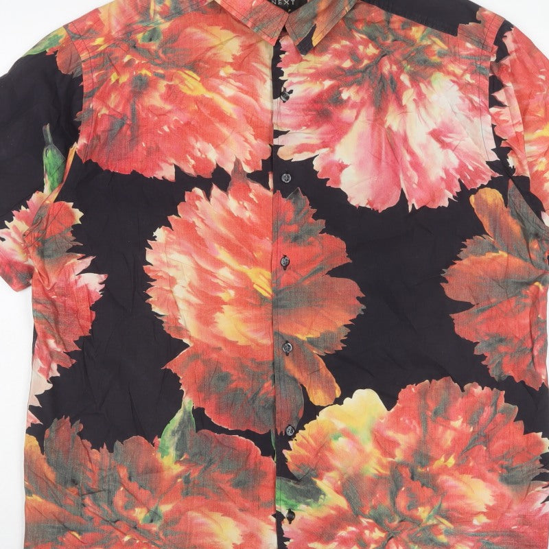 Next Men Multicoloured XL Floral Cotton Short Sleeve Button-Up Shirt