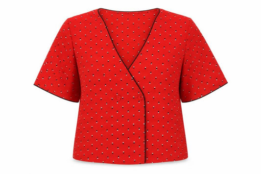 MNG Basics Women Red M Polka Dot Wrap Blouse Flutter Sleeve