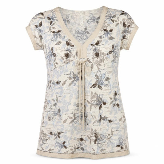 Next Women’s Beige Floral Tie V-Neck Wrap Top UK 12 Short Sleeve