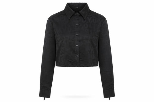 Collusion Women Black UK 10 Cropped Jacquard Button-Up Shirt