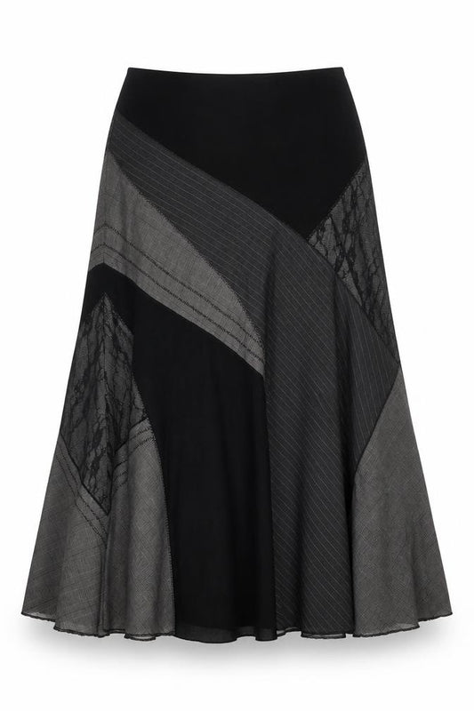 Per Una Women’s Black Grey UK 12 Long Asymmetric Flared Patchwork Skirt