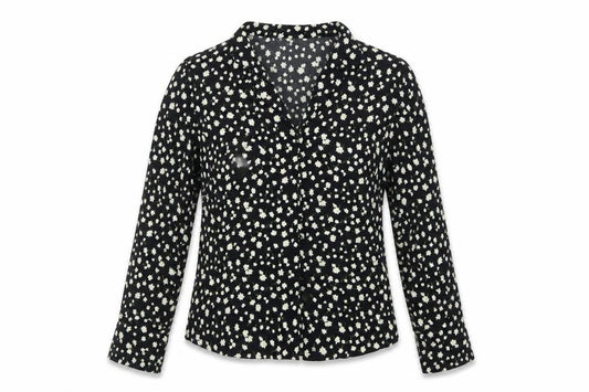 Marks and Spencer Women Black Floral V-Neck Bell Sleeve Blouse UK 12