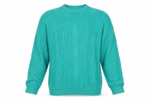 St Michael Mens Green XL Cable Knit Crew Neck Vintage Jumper