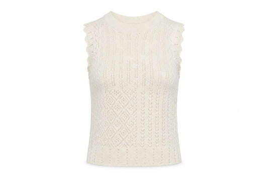 M&S Women Ivory XS Cotton Crochet Knit Sleeveless Cowl Neck Tank Top