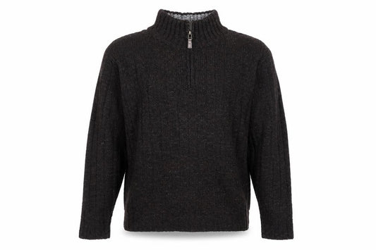 Marks & Spencer Men Brown Mix L 1/4 Zip Cable Knit Wool Jumper