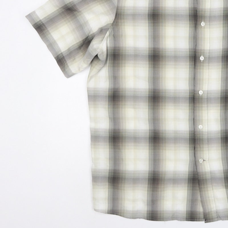 Marks & Spencer Men Grey Plaid XXL Short Sleeve Button-Up Shirt