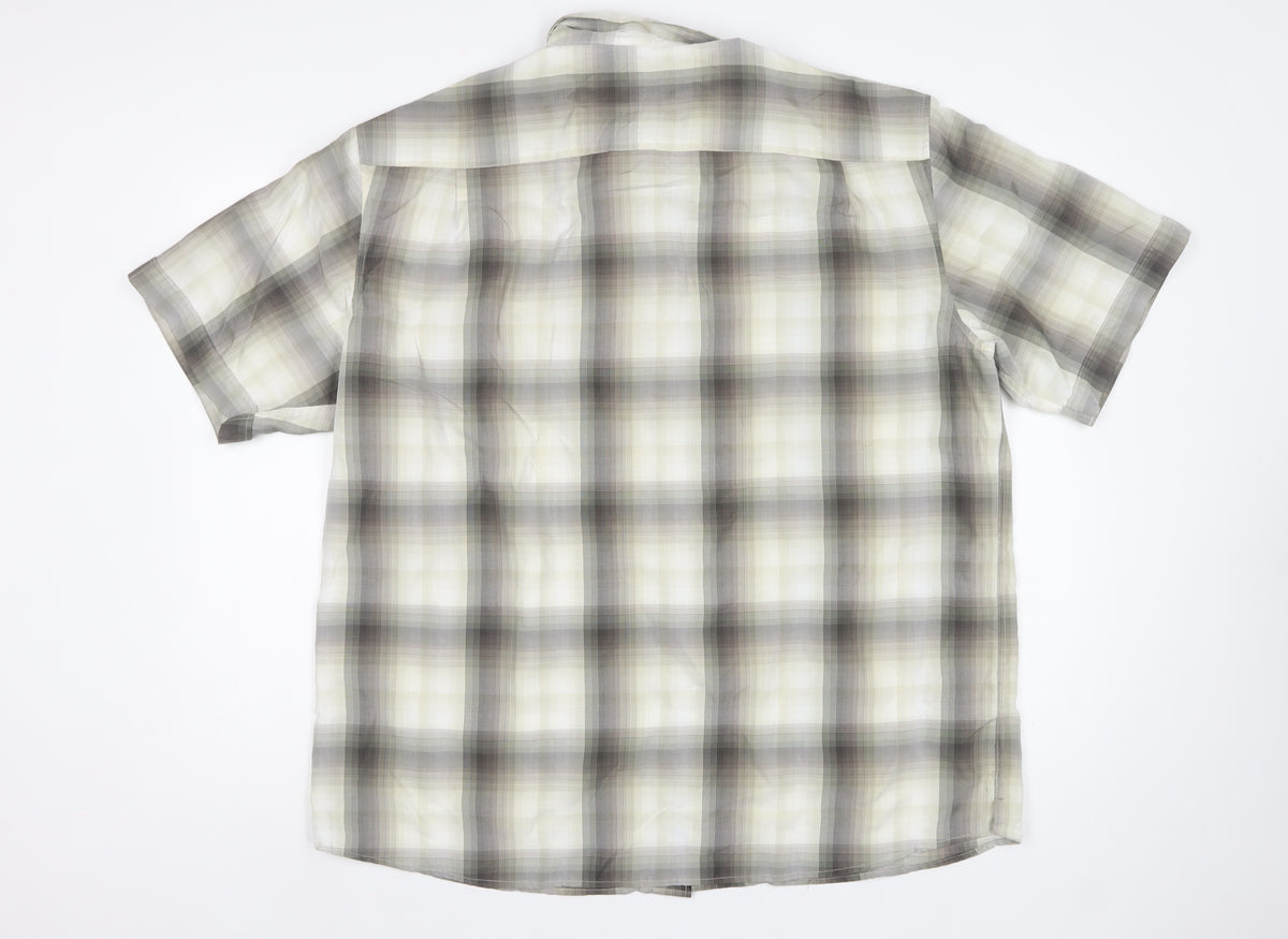 Marks & Spencer Men Grey Plaid XXL Short Sleeve Button-Up Shirt