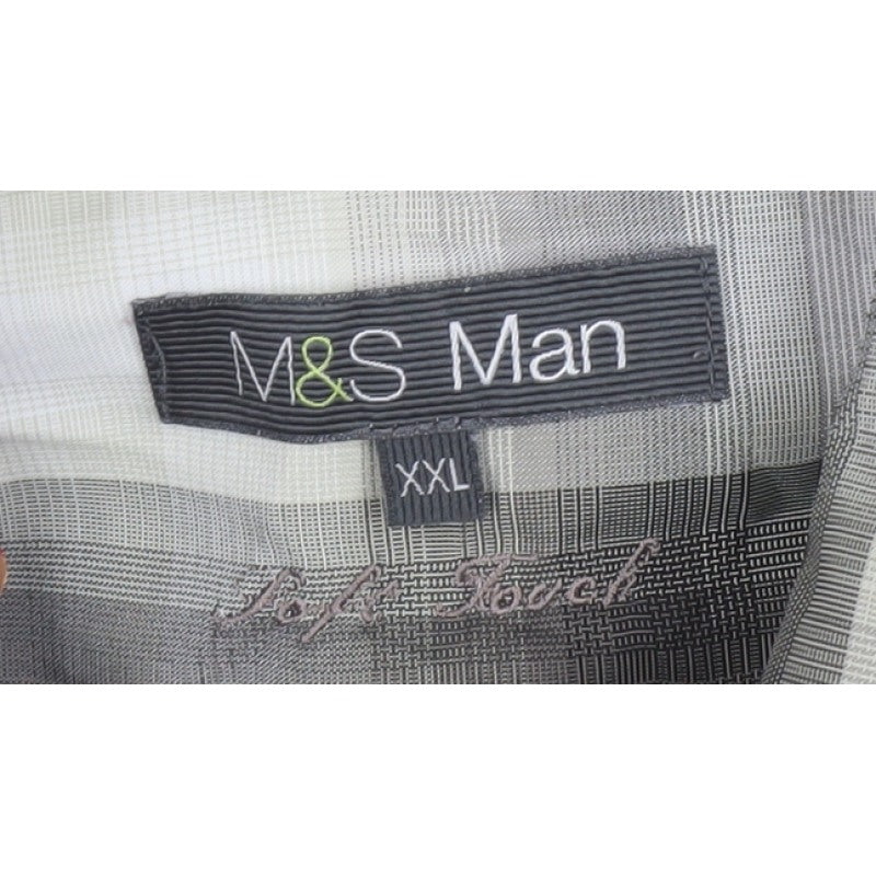 Marks & Spencer Men Grey Plaid XXL Short Sleeve Button-Up Shirt
