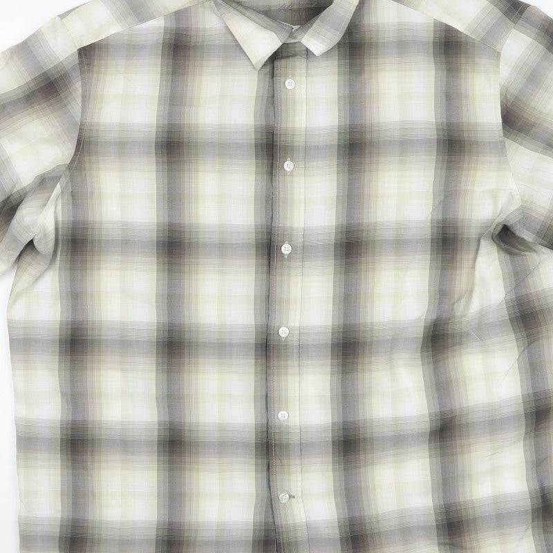 Marks & Spencer Men Grey Plaid XXL Short Sleeve Button-Up Shirt