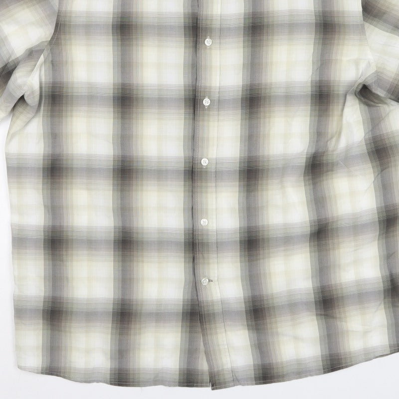 Marks & Spencer Men Grey Plaid XXL Short Sleeve Button-Up Shirt
