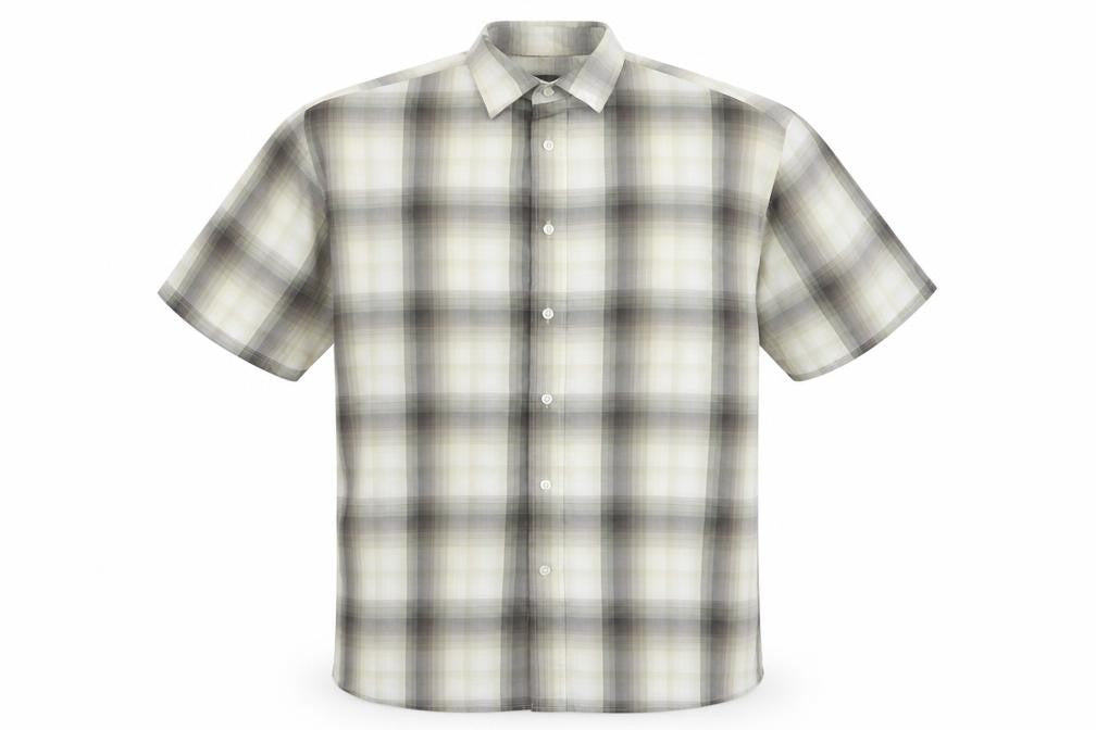 Marks & Spencer Men Grey Plaid XXL Short Sleeve Button-Up Shirt
