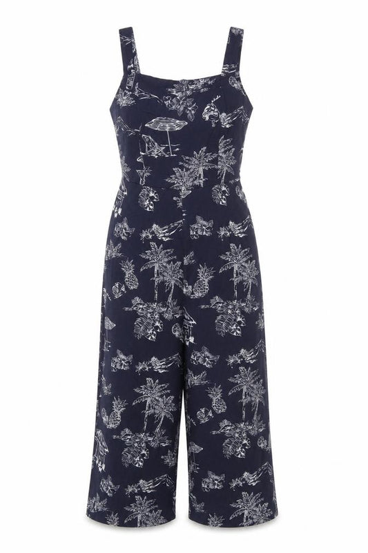 Warehouse Women Black Tropical Wide-Leg Viscose Jumpsuit UK 10