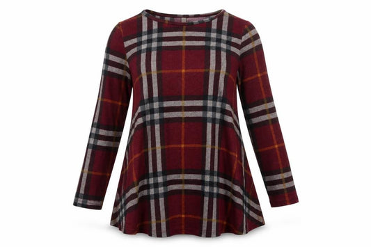 Stella Women Red UK 12 Plaid Tunic Blouse 3/4 Sleeve Round Neck