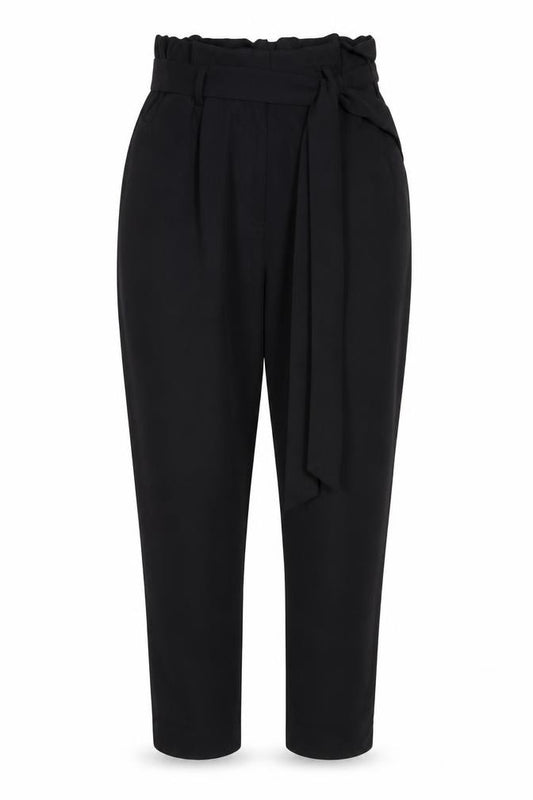 H&M Women Black UK 12 Paperbag Belted High Rise Trousers