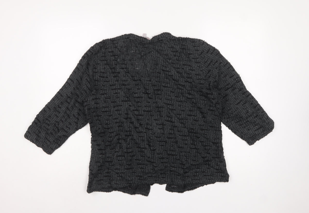 Per Una Women Black L Textured Knit Button V-Neck Cardigan