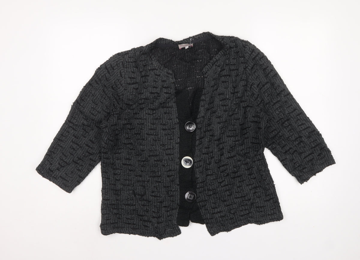 Per Una Women Black L Textured Knit Button V-Neck Cardigan