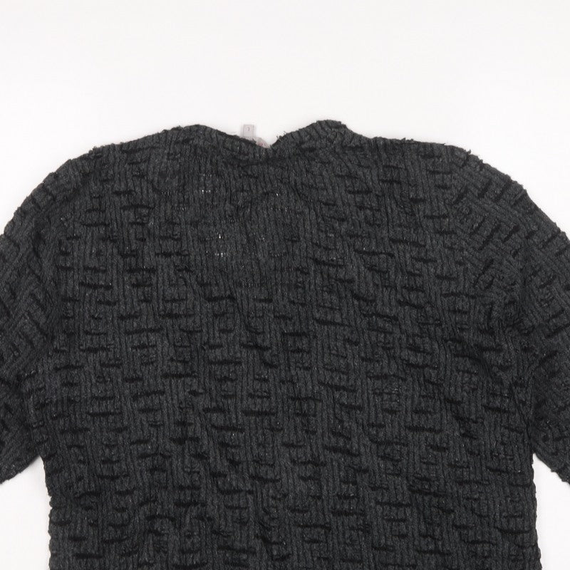 Per Una Women Black L Textured Knit Button V-Neck Cardigan