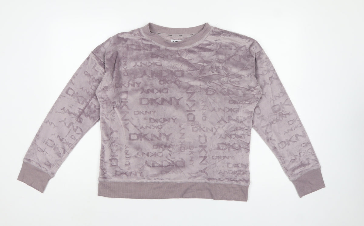 DKNY Women’s Purple Velvet Logo Sweatshirt Size S Pullover