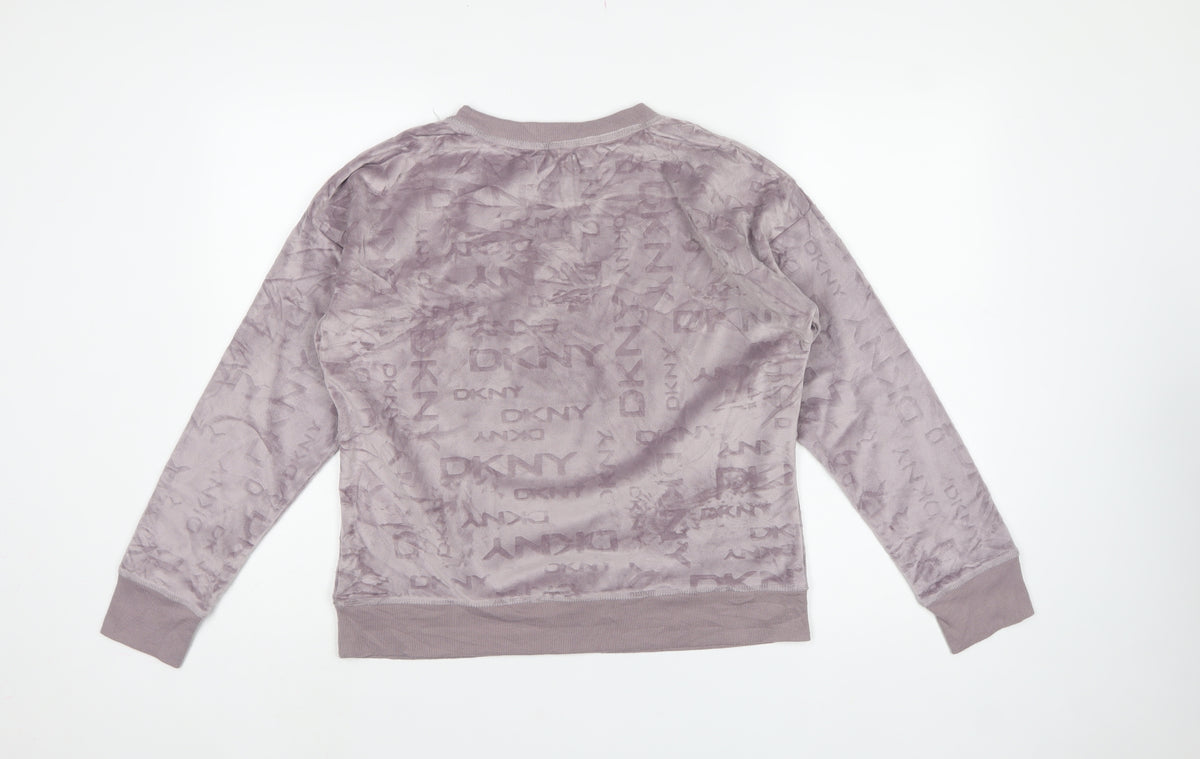DKNY Women’s Purple Velvet Logo Sweatshirt Size S Pullover