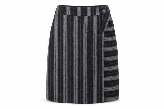 Laura Ashley Women Black Grey Wool Wrap Skirt UK 18 Knee Length
