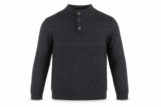 Harvey & Jones Men Grey M Cotton High Neck Henley Knit Jumper