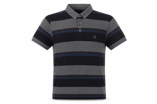 French Connection Men’s M Grey Navy Striped Button-Down Polo
