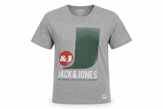 Jack & Jones Men’s Grey L Graphic Logo Crew Neck T-Shirt