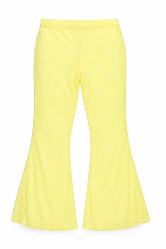 ASOS Design Women Yellow Floral Lace Flared Trousers UK 14