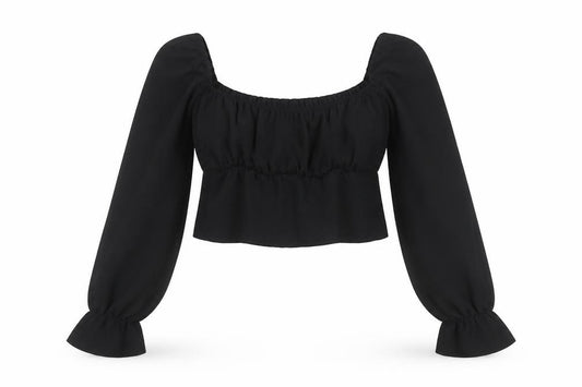 Boohoo Women Black Size 10 Cropped Square Neck Balloon Sleeve Blouse
