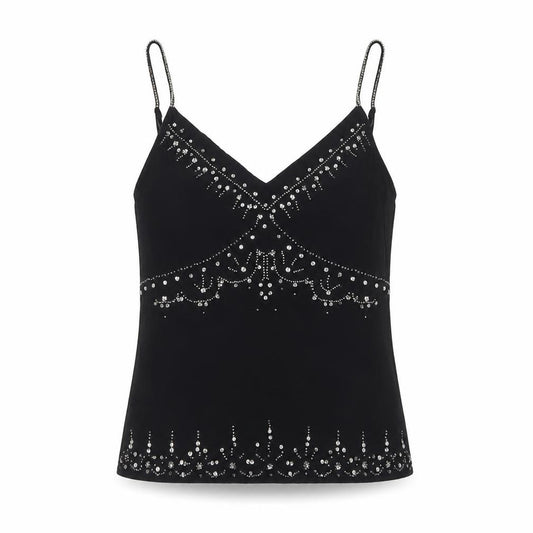 Next Women Black UK 14 Rhinestone Embellished V-Neck Camisole Top