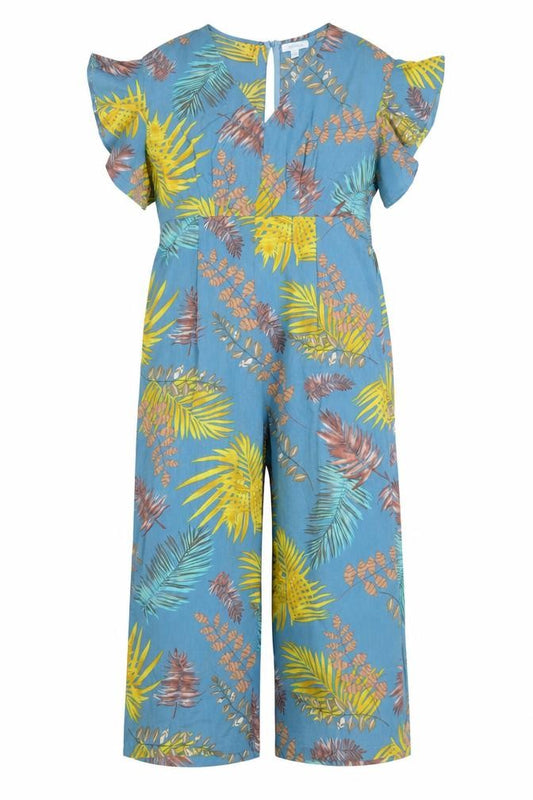 Blue Vanilla Women's Blue UK 14 Tropical Wide-Leg Jumpsuit