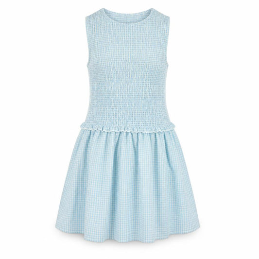 Boohoo Women Blue Gingham UK 10 Skater Mini Smocked Summer Dress