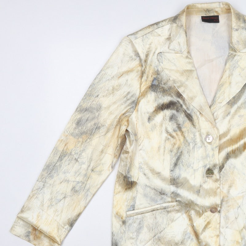 Frank Usher Women’s Beige Abstract Blazer UK 16 Long Lined Formal