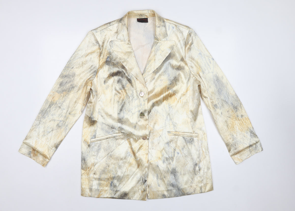 Frank Usher Women’s Beige Abstract Blazer UK 16 Long Lined Formal