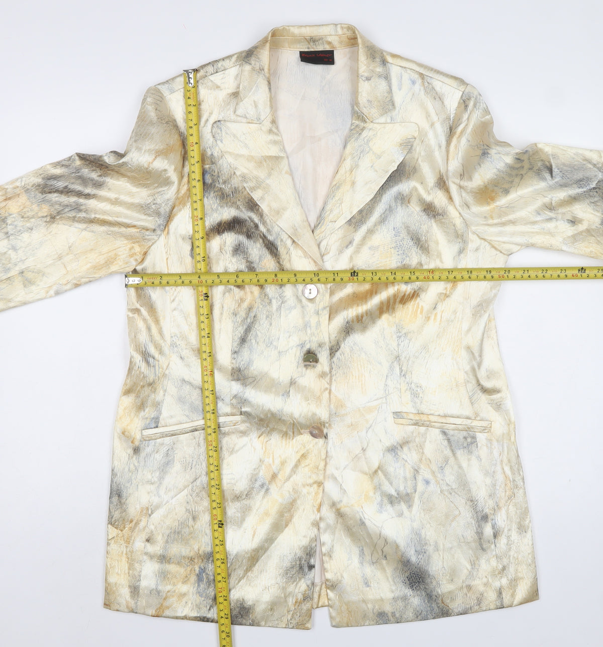 Frank Usher Women’s Beige Abstract Blazer UK 16 Long Lined Formal