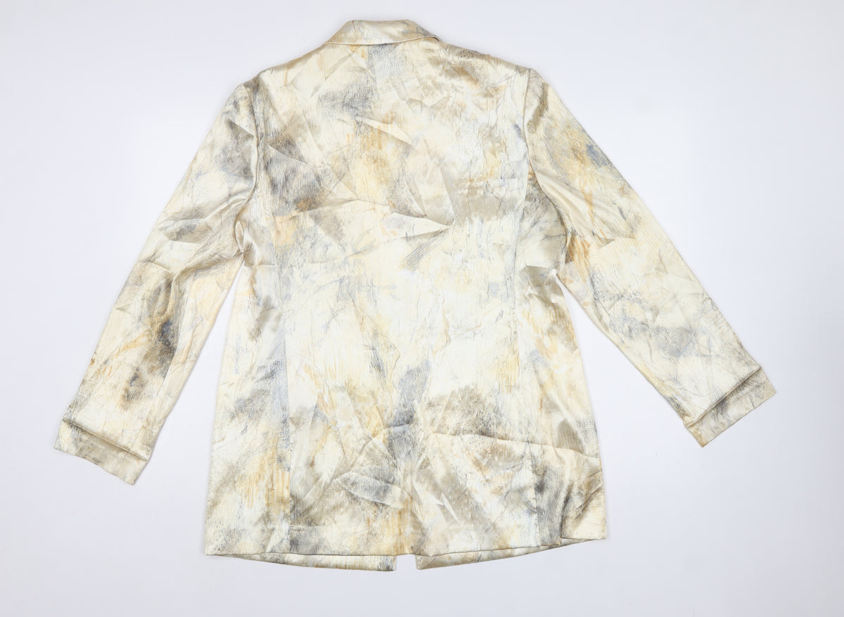 Frank Usher Women’s Beige Abstract Blazer UK 16 Long Lined Formal