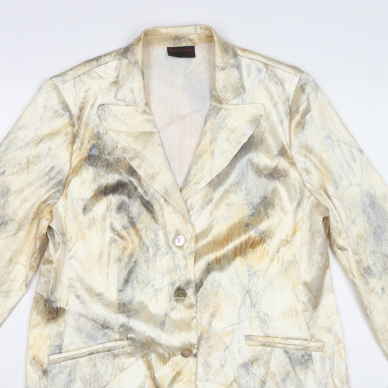 Frank Usher Women’s Beige Abstract Blazer UK 16 Long Lined Formal