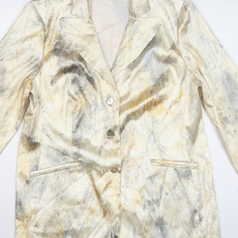 Frank Usher Women’s Beige Abstract Blazer UK 16 Long Lined Formal