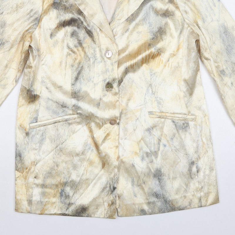 Frank Usher Women’s Beige Abstract Blazer UK 16 Long Lined Formal