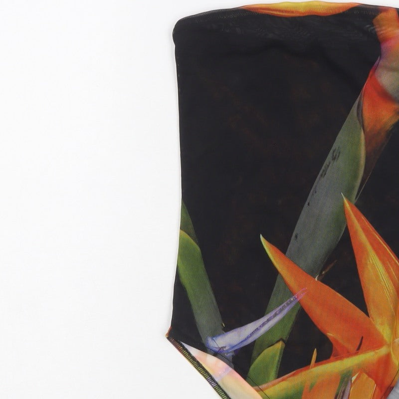 Zara Women Multicoloured Size 4 Floral Sheer Mesh Bodysuit